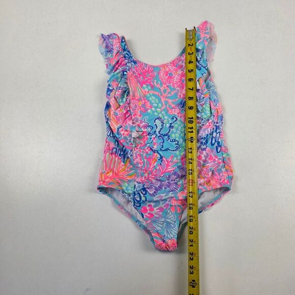 Lilly Pullitzer Lisa One-Piece Swimsuit Girls Sz 8 Pink Blue Beach Swim Wear - Picture 2 of 8